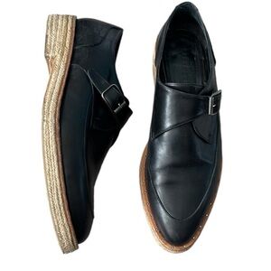 Freda Salvador Black Leather Monk Strap Oxfords Loafers Studded Sole Size 7
